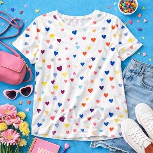 Colorful Heart Print Women 5XL Soft Stretch Top